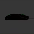 Black Wired Gaming Mouse With Green Glowing Accents And Ergonomic Design