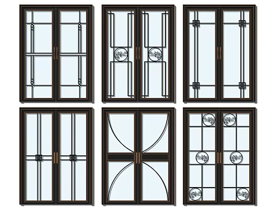 Various Double Doors With Glass Patterns And Frame Styles For Interior Design 3d model