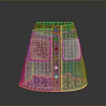 Women's Plaid Skirt With Floral Embroidery And Button Details For Daily Use