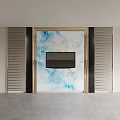 Elegant TV Background Wall With Gold Frame Blue White Floral Pattern And Side Panels
