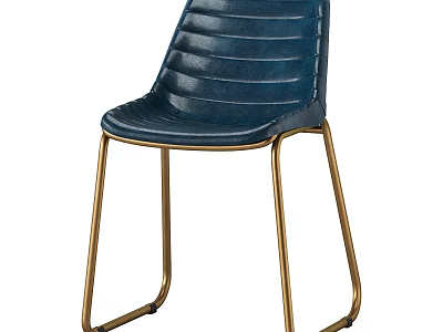 Modern Blue Leather Leisure Chair With Striped Backrest And Gold Metal Legs 3d model