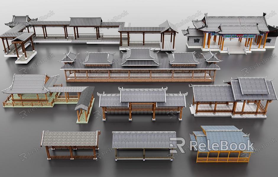 Chinese Style Landscape Corridor Frame Antique Corridor Pavilion Combination Pavilion Wind and Rain Corridor Frame Combination model