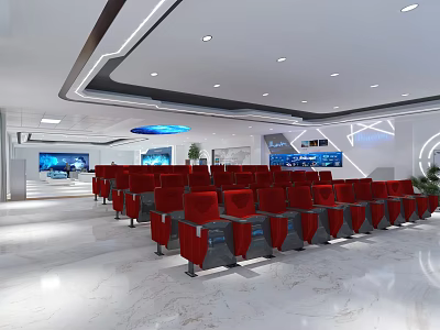 School Modern Auditorium With Red Seats Large Screens Modern Lighting And Marble Floor 3d model