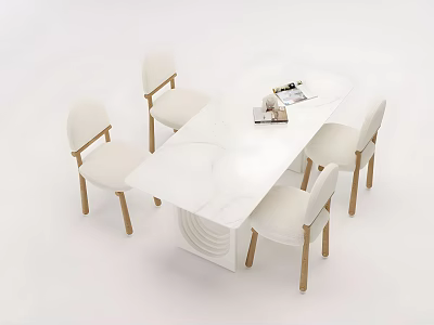 Modern Dining Table Set With White Tabletop Light Wood Legs And Matching Chairs 3d model