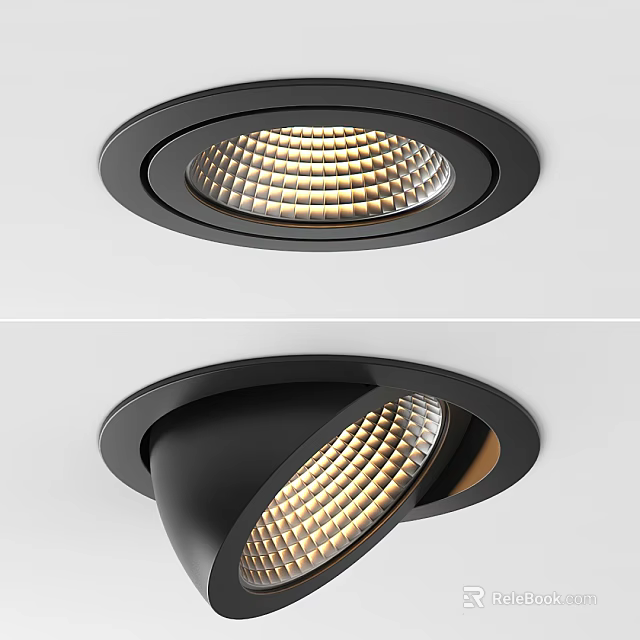 Modern Black Recessed Downlights And Spotlights With Grid Texture Illumination 3d model 