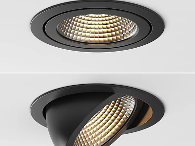 Modern Black Recessed Downlights And Spotlights With Grid Texture Illumination 3d model