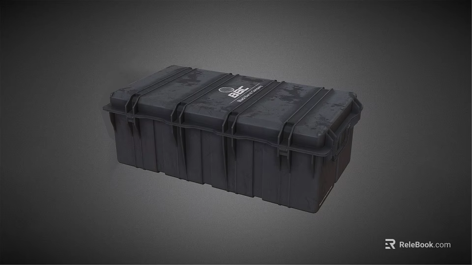 Black Hard Shell Storage Box with Secure Straps and Brand Label Design 3d model