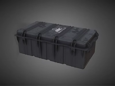 Black Hard Shell Storage Box with Secure Straps and Brand Label Design 3d model