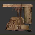 Vintage Rusty Household Mill Mechanical Device With Round Wheels And Vertical Tubes