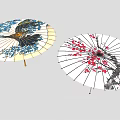 White And Blue Traditional Decorative Umbrellas With Floral Patterns And Handles