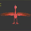Orange Bird with Spread Wings Big Eyes Red Legs and Claws on Gray Background
