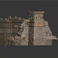 Ancient Stone Fortress Wall Structure With Crenellations And Watch Tower