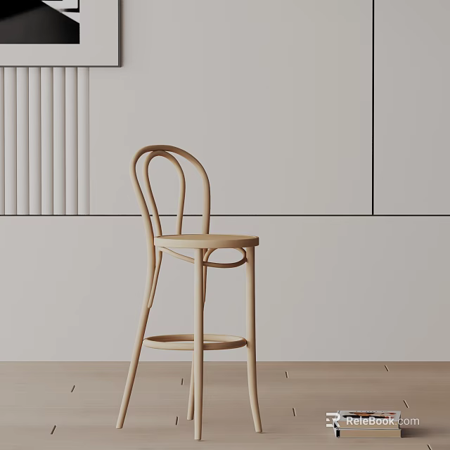 Modern Wooden Bar Stool With Curved Backrest In Simple Minimalist Interior Design 3d model 