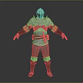 Medieval Warrior In Silver Armor With Green Skirt Brown Boots And Helmet