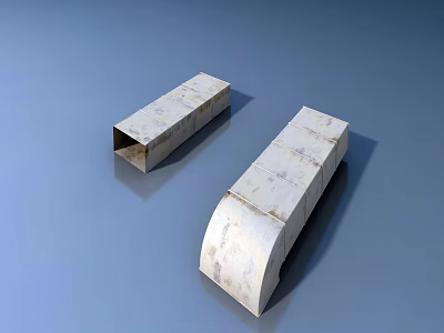 Industrial Metal Ducts With Rectangular Structure And Curved Section On Blue Surface 3d model