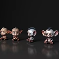 Four Cute Small Elf Like Characters Sitting On Shiny Black Surface