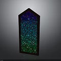 Stained Glass Home Decor Piece With Arched Top Wooden Frame And Colorful Mosaic Design