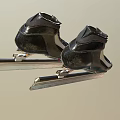 Black High Top Shoes with White Stripes and Attached Metal Blades Design