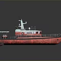 Red Patrol Boat Model With Detailed Deck Structure And Antenna Equipment