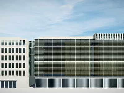 Modern Office Building Exterior With Glass Facade And White Architectural Structure 3d model