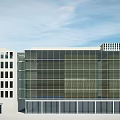Modern Office Building Exterior With Glass Facade And White Architectural Structure