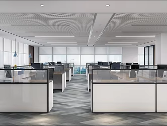 Public open office area, office desks and chairs 3d model