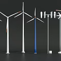 Modern Industrial Wind Energy Equipment Featuring Various Turbine Towers And Blades 3d model