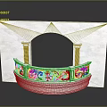 Decorative Platform Scene Component with Arched Archway Golden Patterned Railing and Mirror Background 3d model