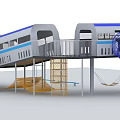 Playground With Train Shaped Structures Slides Climbing Net And Hammock 3d model