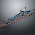 Vintage Military Warship Model With Blue Hull Red Bottom Deck Turrets And Masts