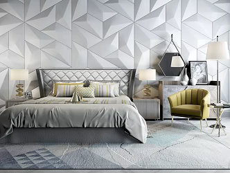 Modern background double bed 3d model