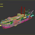 Vintage Mississippi River Steamboat Featuring Paddlewheel Design And Upper Decks