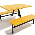 Yellow Perforated Dining Set With Square Table And Black Frame Benches 3d model