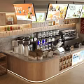 Modern Café Interior With Wooden Counter Digital Menu Boards Coffee Machines and Tea