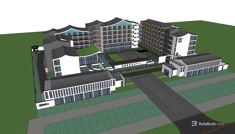 Traditional And Modern Architectural Complex With Courtyard Multi Storey Buildings 3D View 3d model