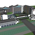 Traditional And Modern Architectural Complex With Courtyard Multi Storey Buildings 3D View 3d model