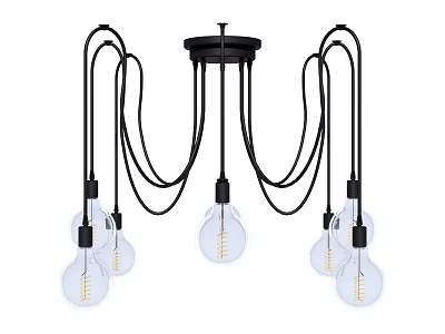 Modern Black Frame Chandelier With Clear Filament Bulbs For Home Lighting 3d model