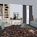 Modern Dressing Table Interior With Wardrobe Sofa Painting And Rug