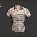 Stylish White Striped Polo Shirt With Brown Collar And Short Sleeves