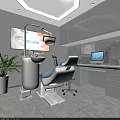 Modern Dental Clinic Interior With Dental Chair Medical Equipment Computer Plants And White Blinds