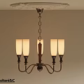 Classic Four Light Chandelier With Cream Lampshades Bronze Metal Frame And Decorative Ceiling Plate