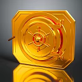 Golden Security Door With Octagonal Frame Round Lock Plate Red Accents And Glossy Surface