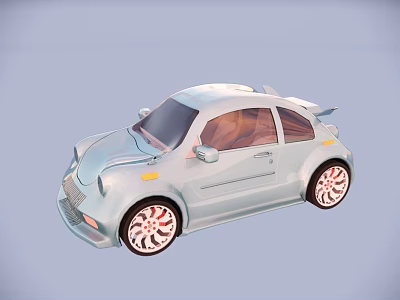 Light Blue Small Two Door Car With Red Rims And Cartoon Style Design 3d model