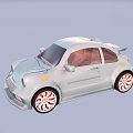Light Blue Small Two Door Car With Red Rims And Cartoon Style Design