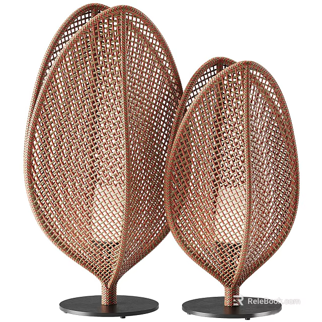Two Decorative Woven Brown Leaf Shaped Table Lamps for Home Decor 3d model