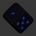 Metallic Dice with Blue Glowing Dots and Reflective Surface in 3D Rendering 3d model