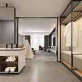 Modern Hotel Guest Room With Bathroom Walk in Closet Gray Tones And Sofa