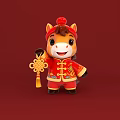 Cartoon Horse Holding Chinese Knot Red Traditional Costume Red Background Photo Spot