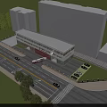 Modern Fire Station Building With Red Entrance Doors And Large Windows Exterior