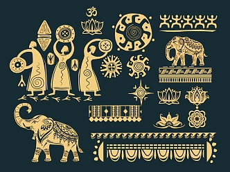 Indian Elements Egyptian Elements Elephant Southeast Asian Ethnic Style Silhouette Paper-cut Wall Decoration Decorative Elements Symbol Icon 3d model